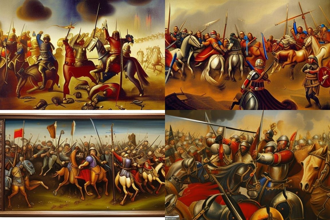 Epic Medieval Battle Scene in Oil Painting Style