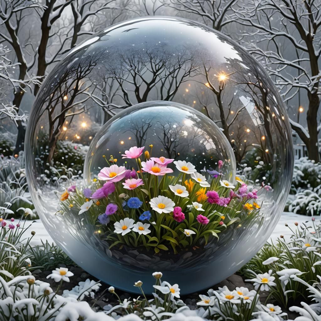 Summer Garden Globe Reveals Winter Landscape