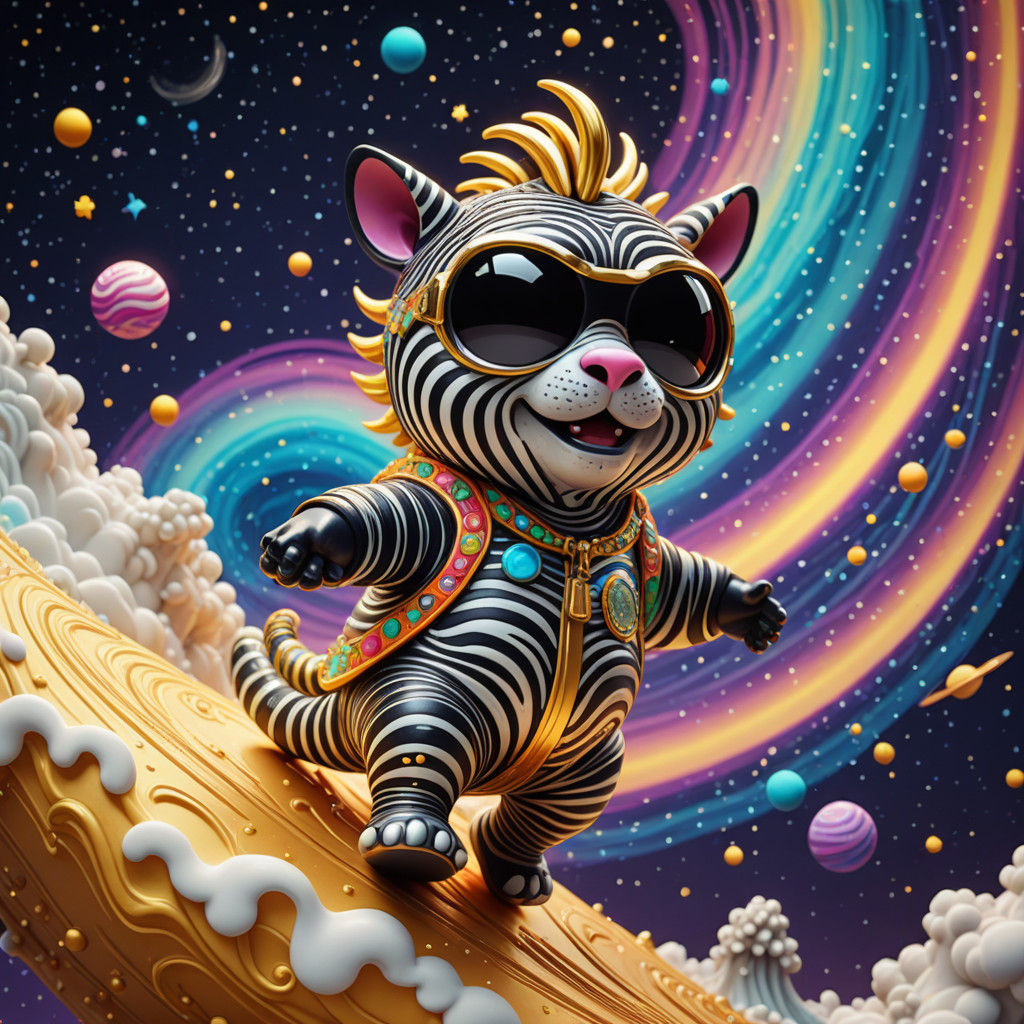 Cosmic Zebra Rapper Surfer in Luminous Comet Aisle