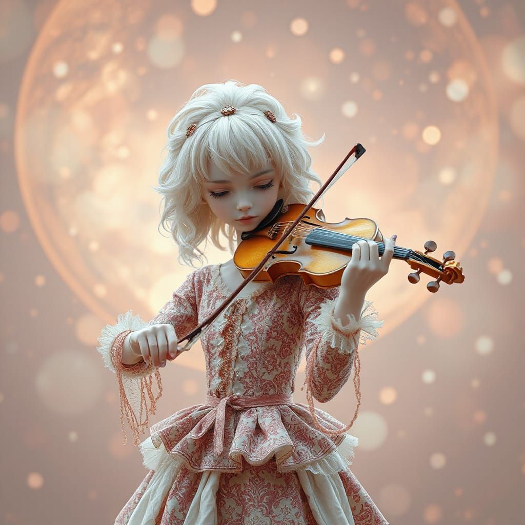 Surreal Albino Violinist in a Hyper-Detailed Dreamscape