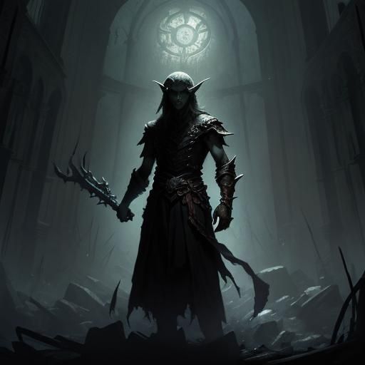 Horror Shadow Elf in Engraving Style