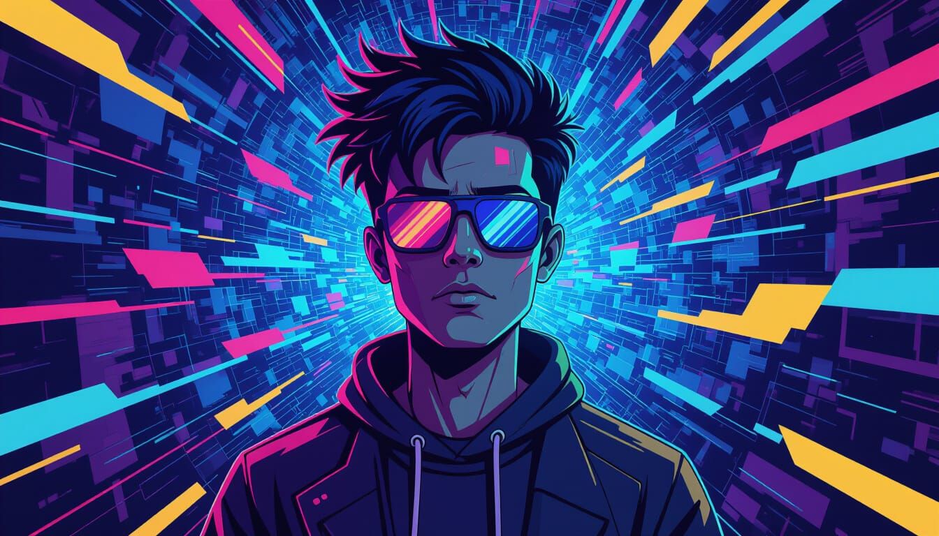 Digital Avatar Glitching Through Dimensions in Cyberpunk Sty...