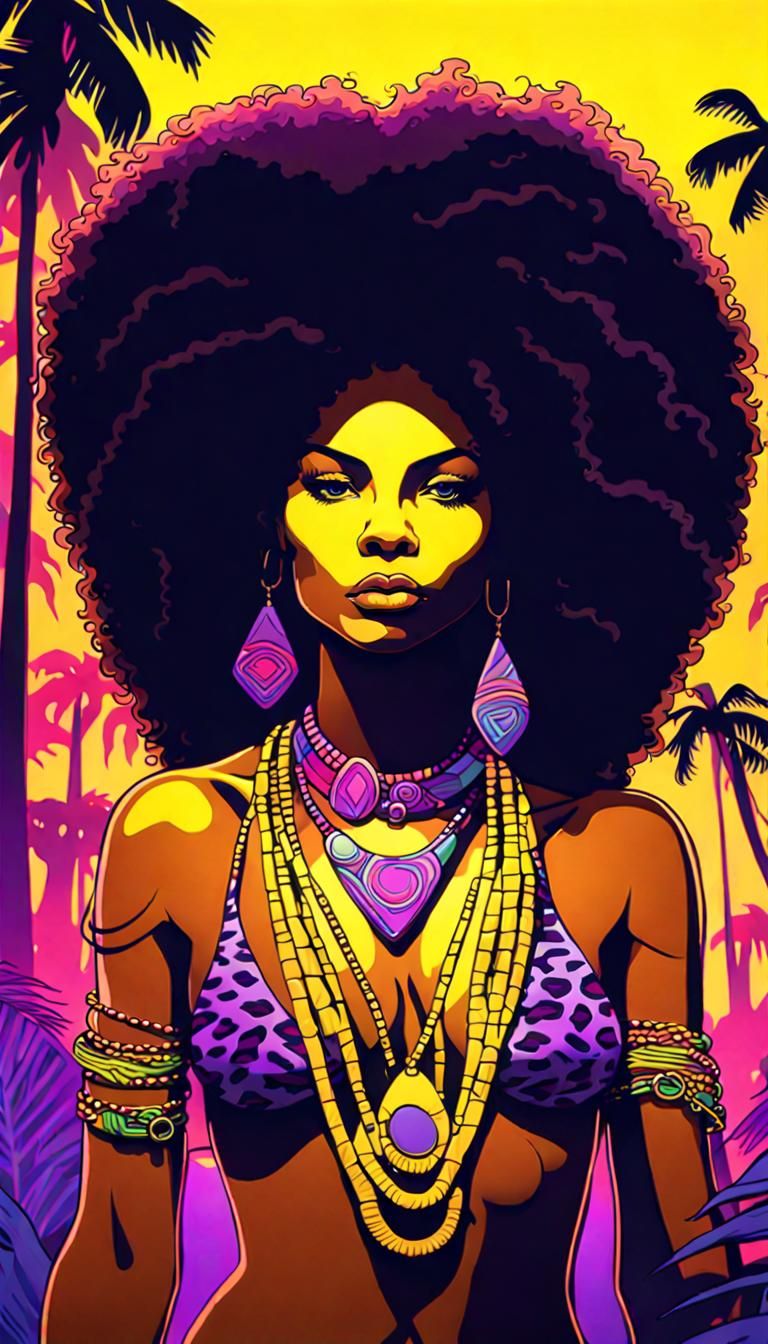 Neon Jungle Woman in Black Light Art