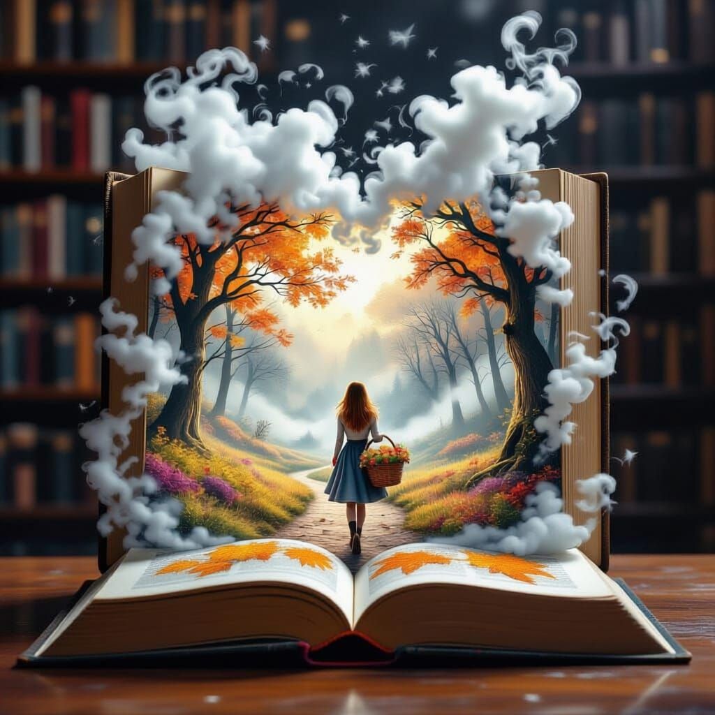 Magical Autumn Forest Scene on Open Book Page