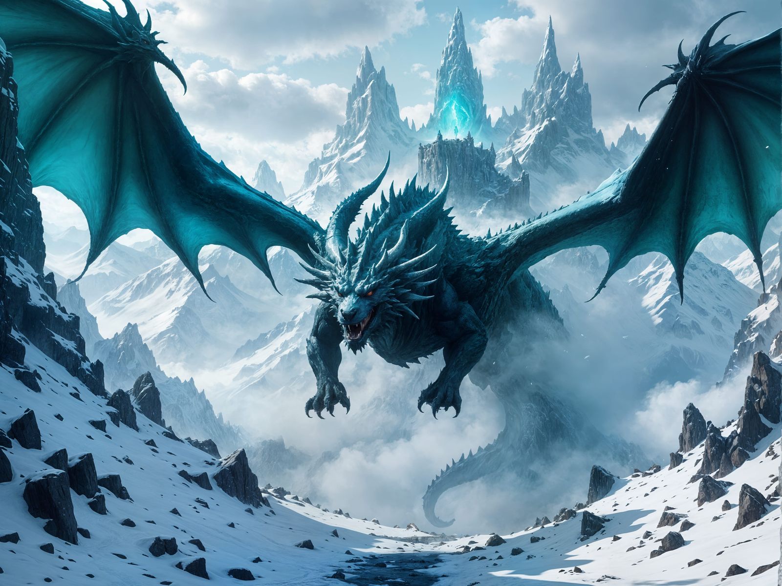 Fantastical Frost Dragon Descends Upon Mountain Keep in Vivi...