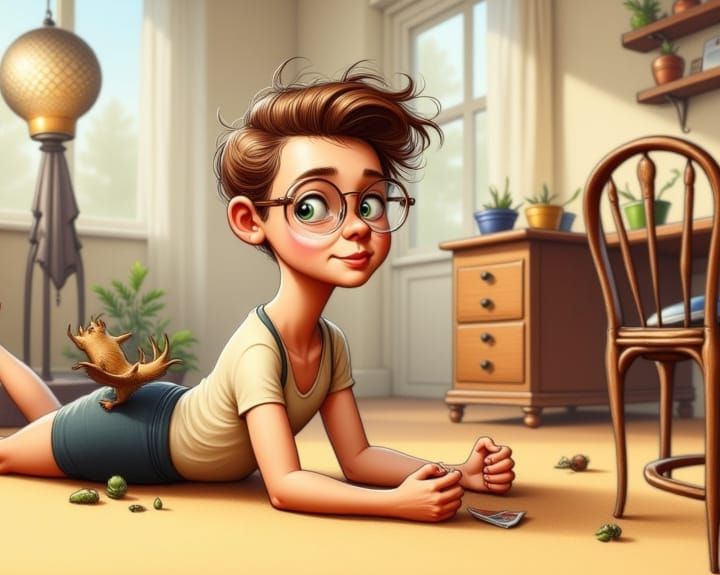 Funny Caricature of Someone Struggling to do Sit-up