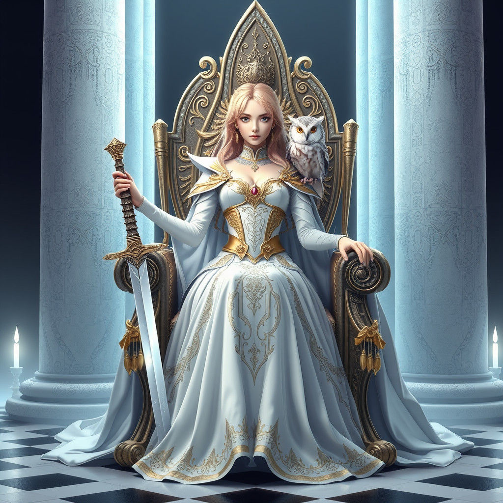 Regal Queen with Sword and Scales: Anime Style Art