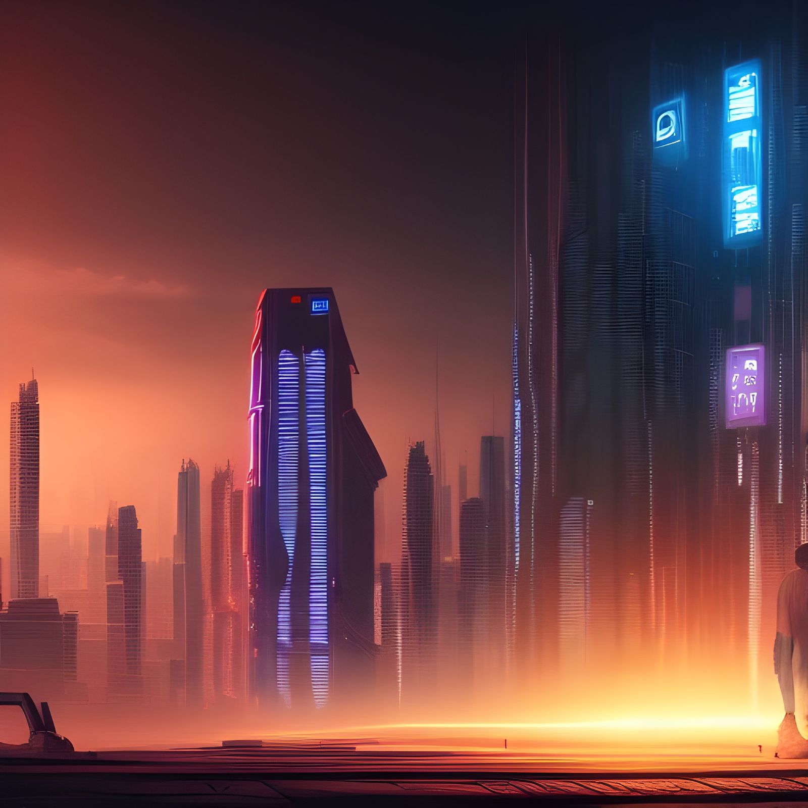 Cyberpunk Cityscape with Volumetric Lighting in 8k