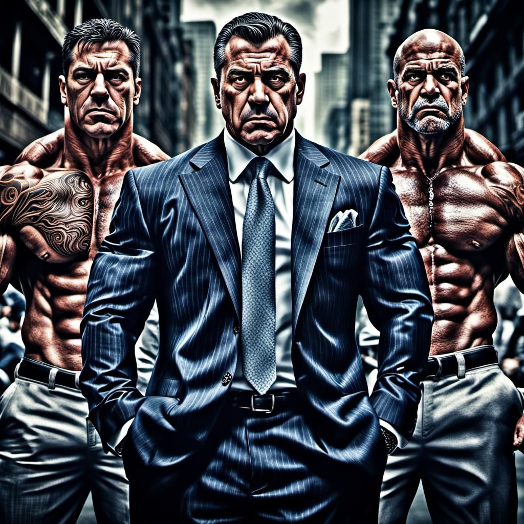 Hyperrealistic Mob Boss with Bodyguards