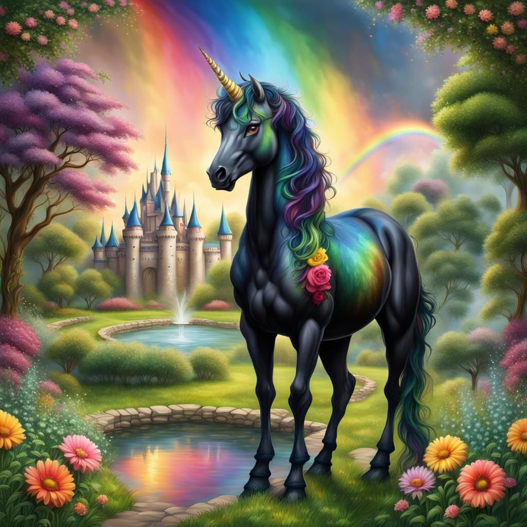 Rainbow Unicorn in Fairytale Garden: Airbrush Painting