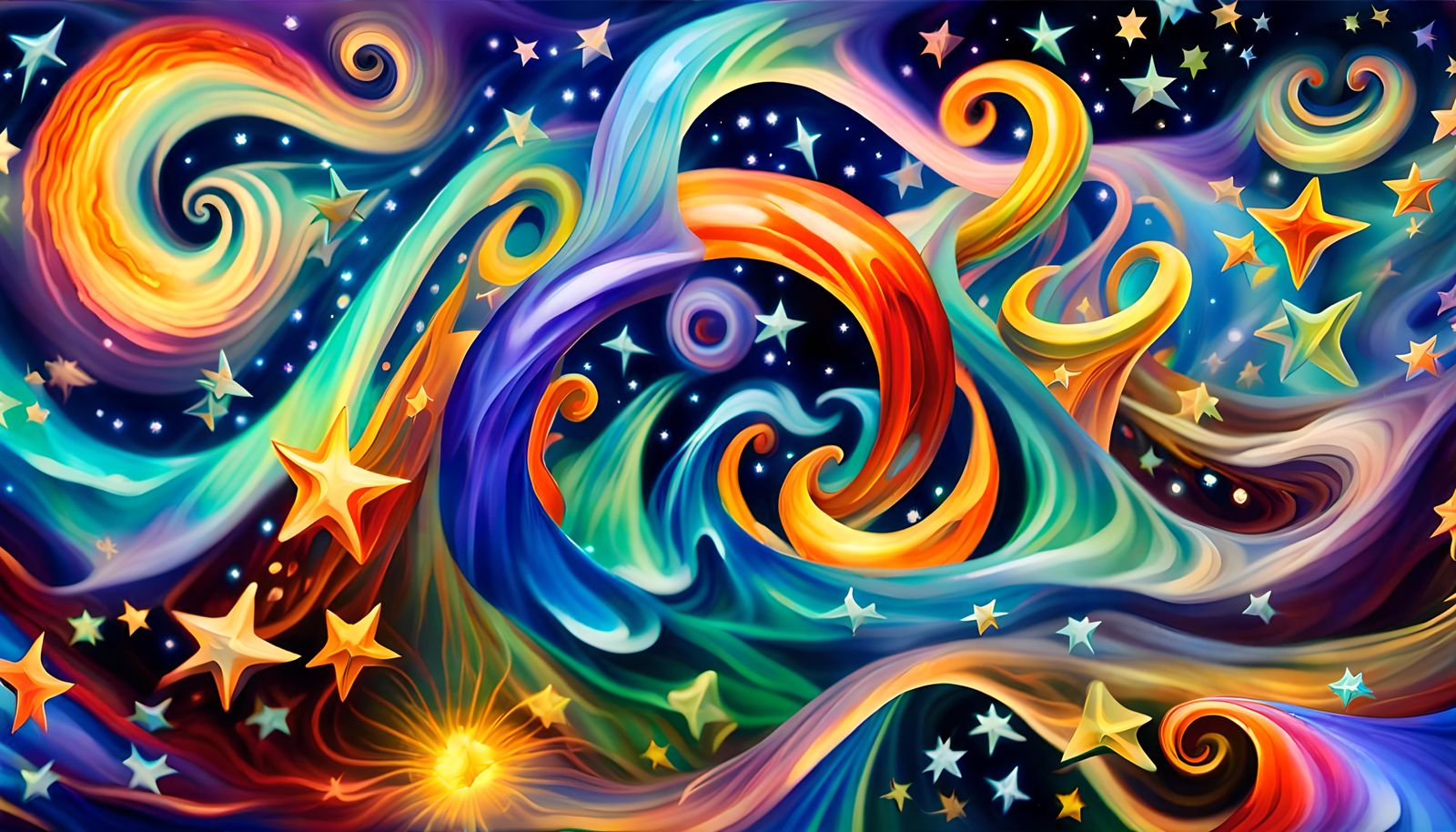 Iridescent Star Cluster Formation in Naive Art Style