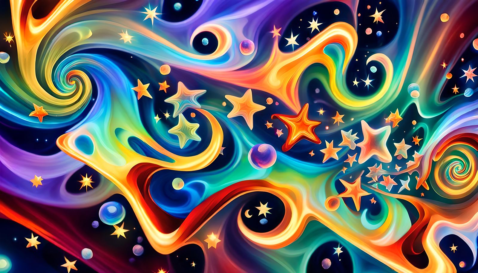 Iridescent Star Cluster Maelstrom in Vivid Impasto Style