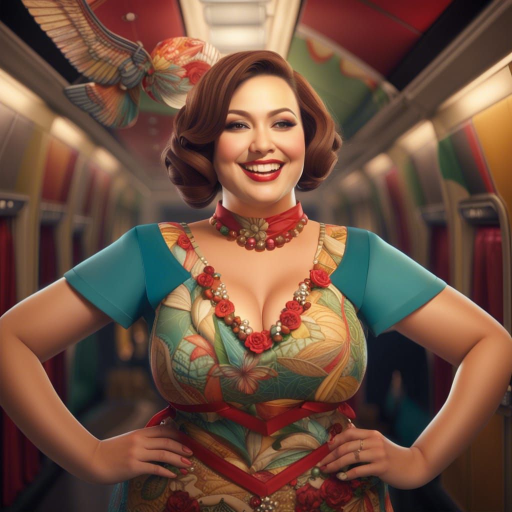 Attractive Flight Attendants with Elaborate Detail