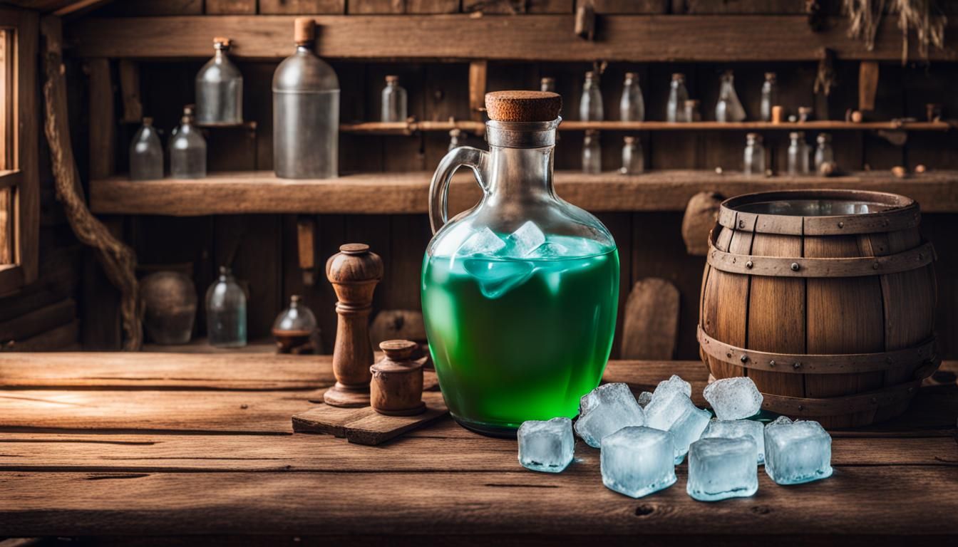 Mystical Medieval Ice Potion in Rustic Cottage