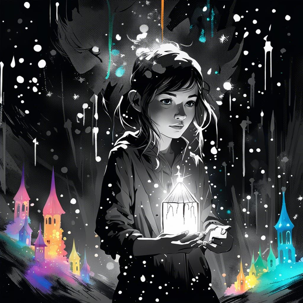 Woman with Crystalline Candle in Bioluminescent Fairy House