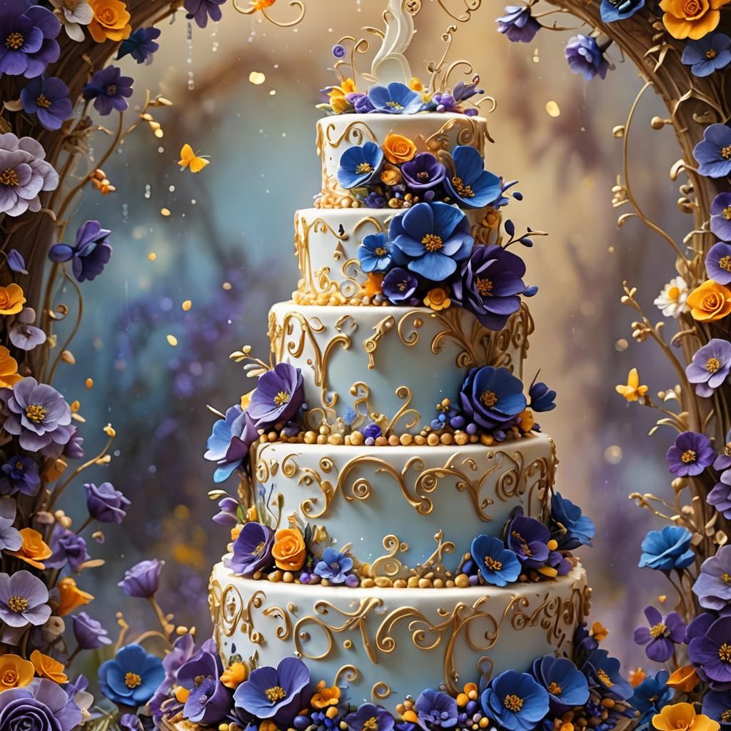 Whimsical Wedding Cake with Icing Flowers