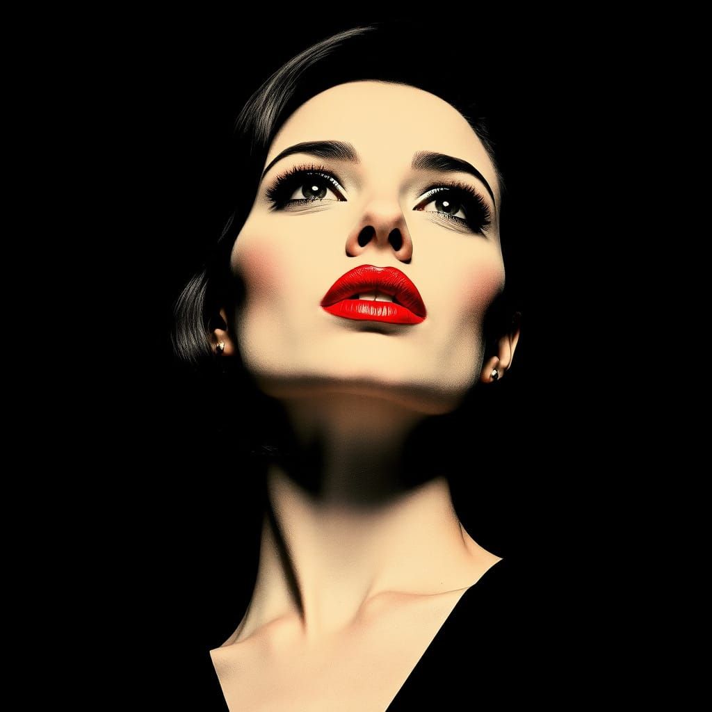 Sophisticated Woman Portrait with Bold Red Lips