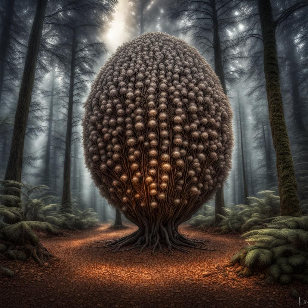 Hyperrealistic Fantasy Forest with Beacon Seeds
