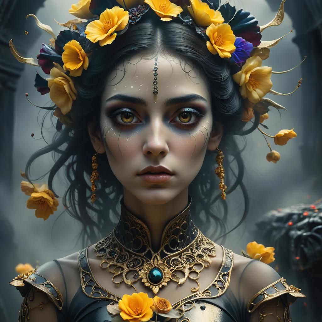 Ethereal Flower Girl in Dark Fantasy Style