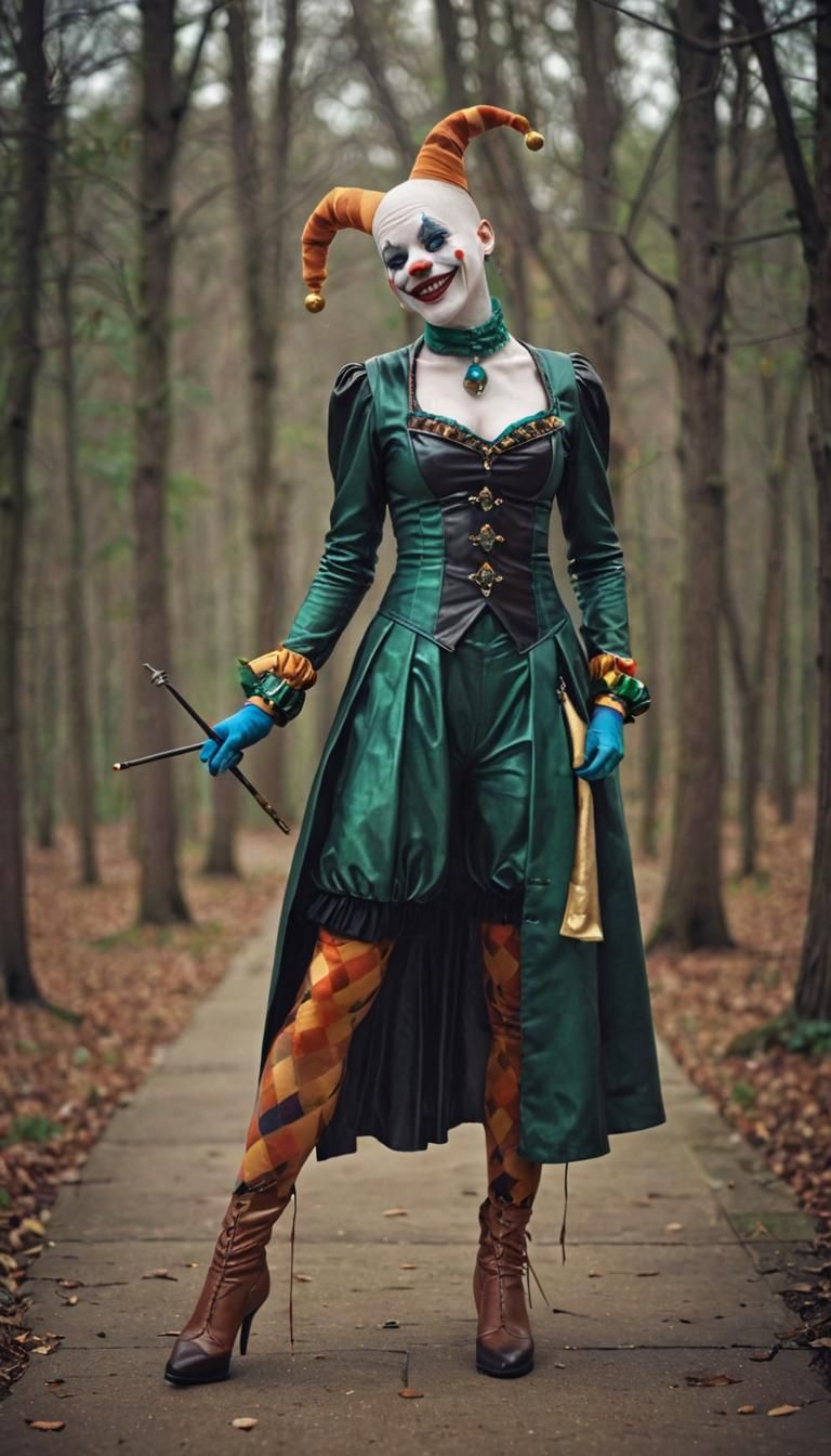 Gothic Alien Clown in Harlequin Outfit, Professional Portrai...