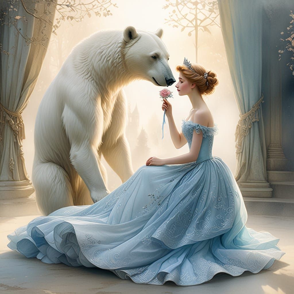 Cinderella and her friendly pet Polar bear