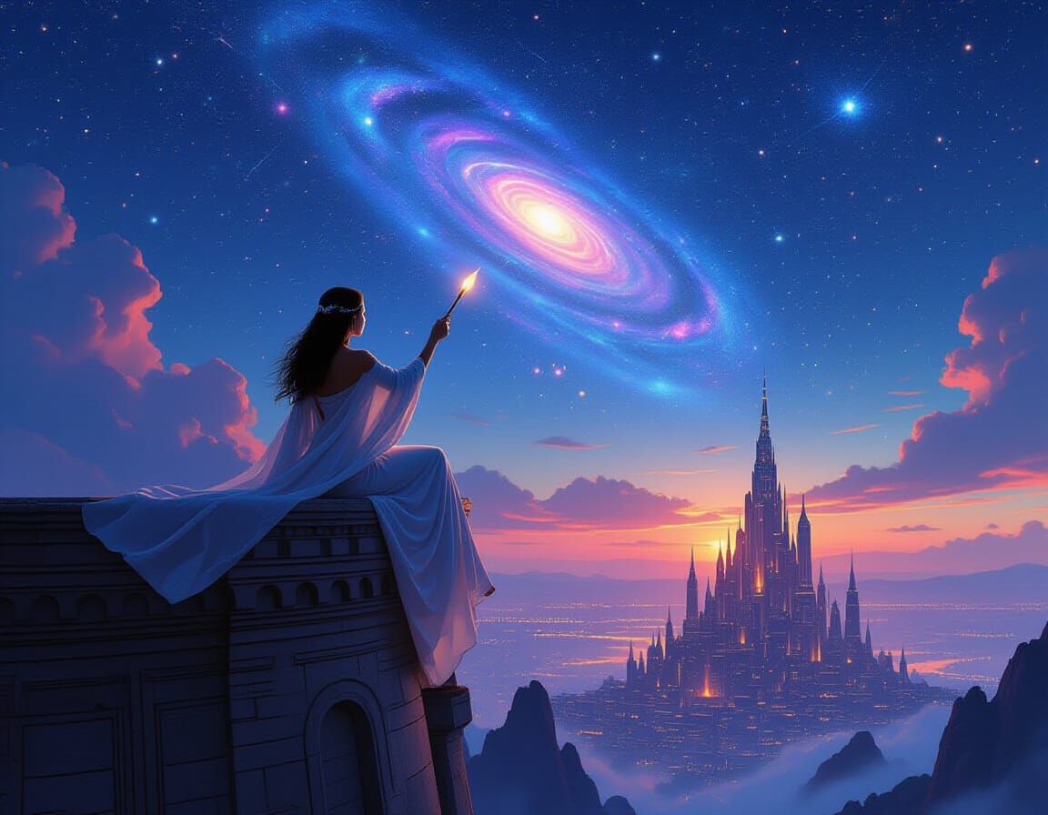 Artist Creates Galaxies Above Futuristic City