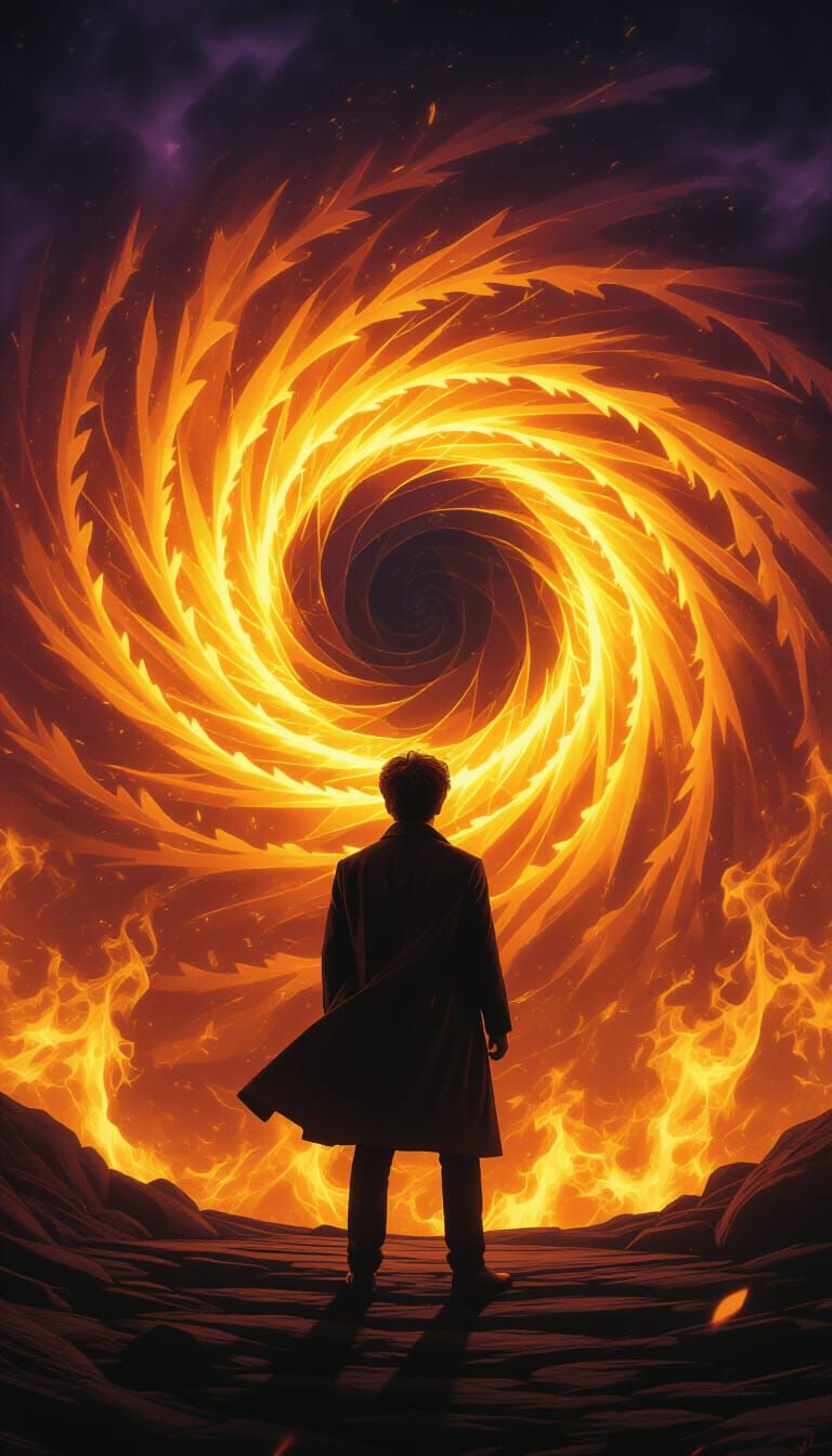 Fiery Vortex Portrait in Digital Art Style