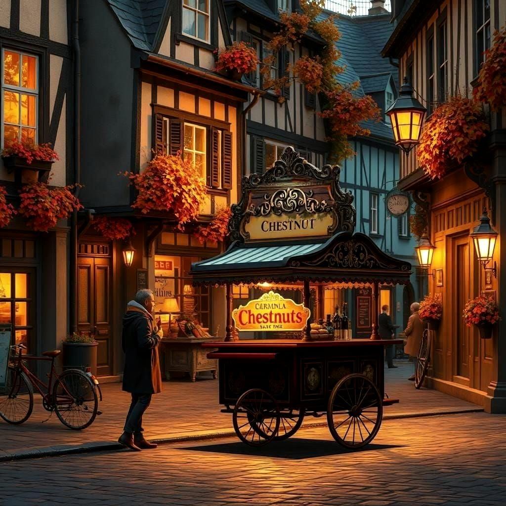 Autumnal Irish Street Scene with Chestnut Vendor