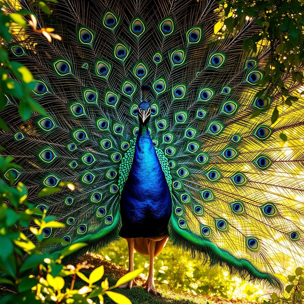 Regal Peacock in Iridescent Plumage, Featuring Intricate Con...