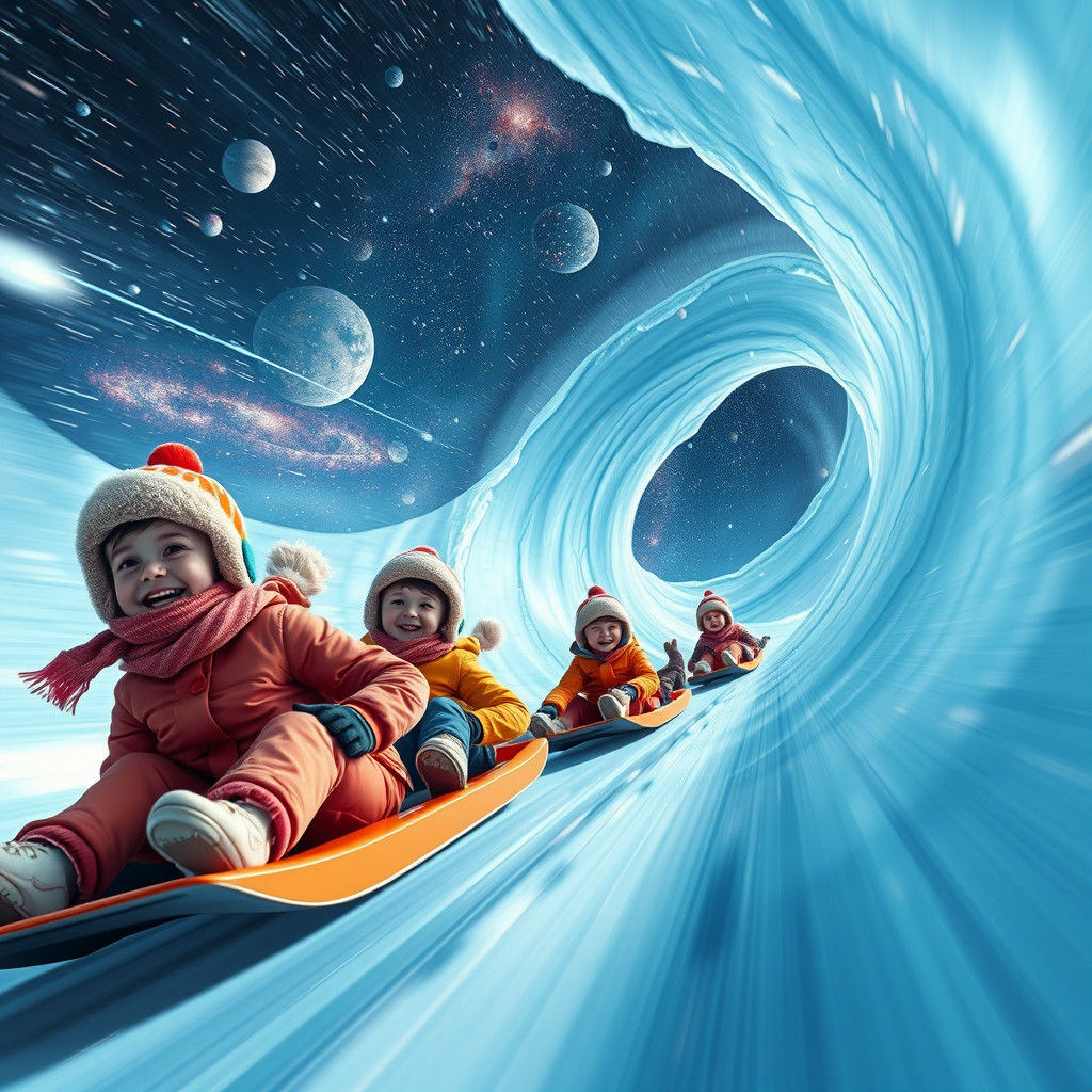 Children Sledding Through a Space Wormhole