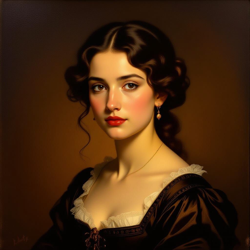 Oil Portrait of Isabella in Dramatic Chiaroscuro Style