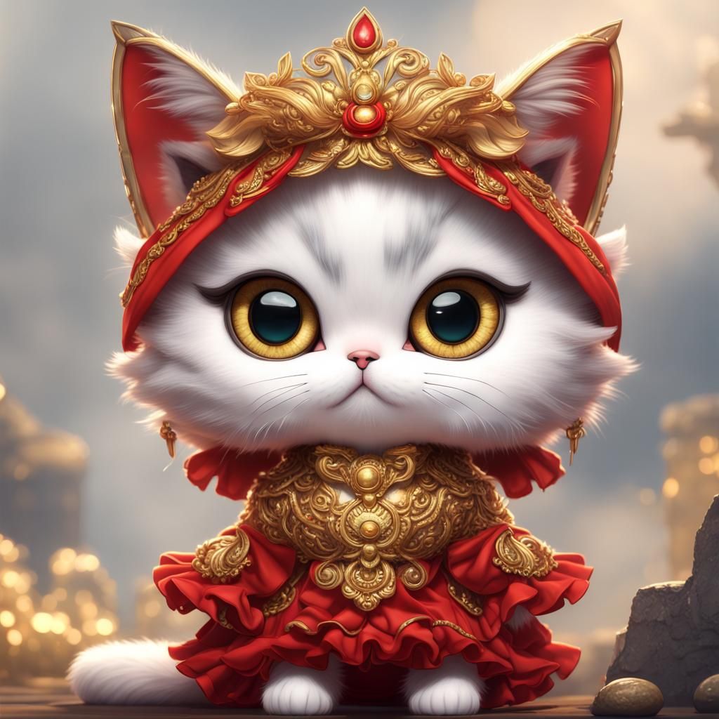 Cute Cat in Frilly Dress Watercolor Art