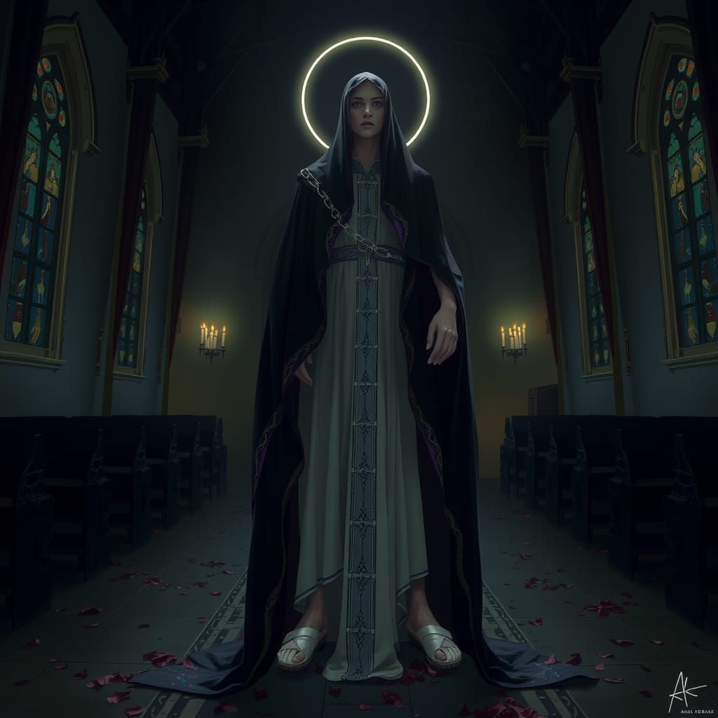 Ethereal Being in Abandoned Church, Digital Art