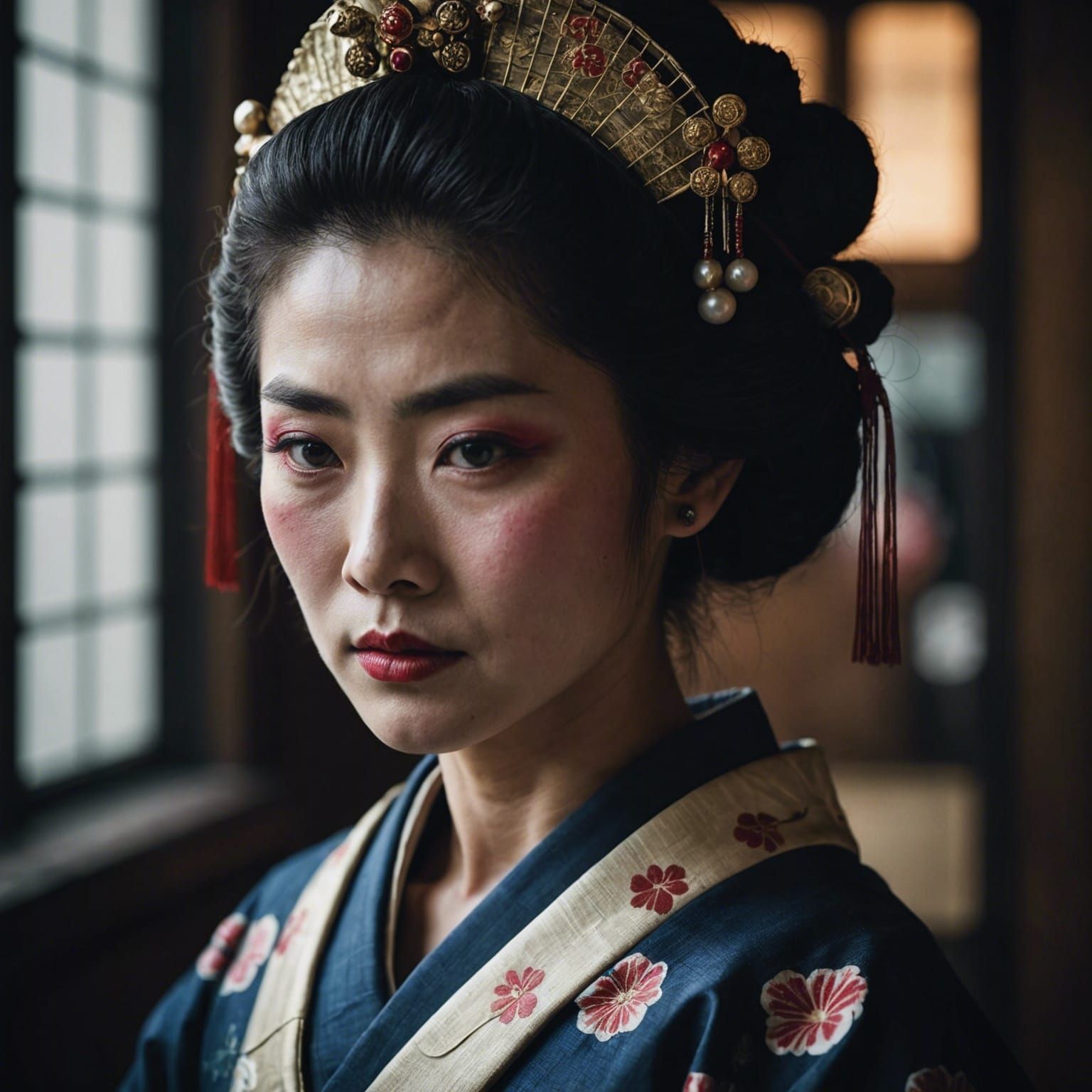 Elegant Geisha Portrait in Ambient Light