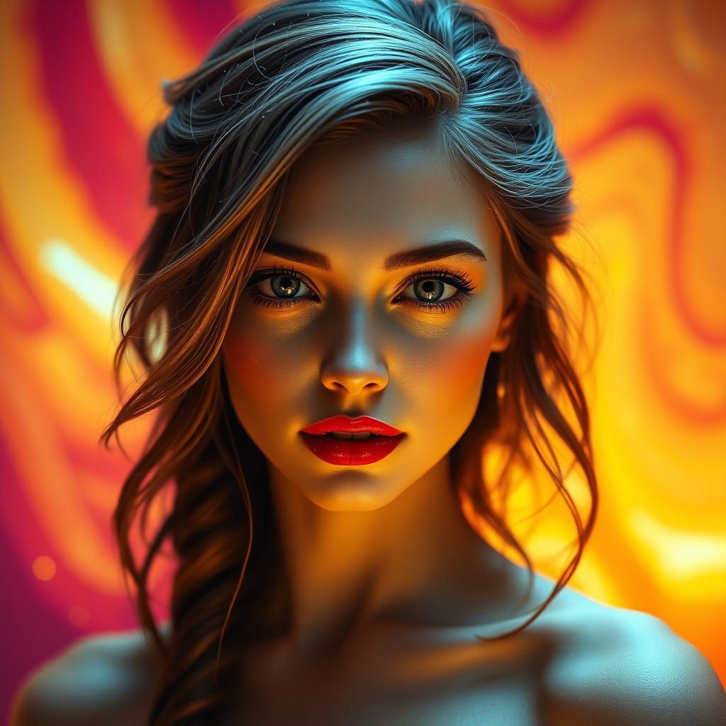 Wistful Portrait of a Woman in Vibrant Motion