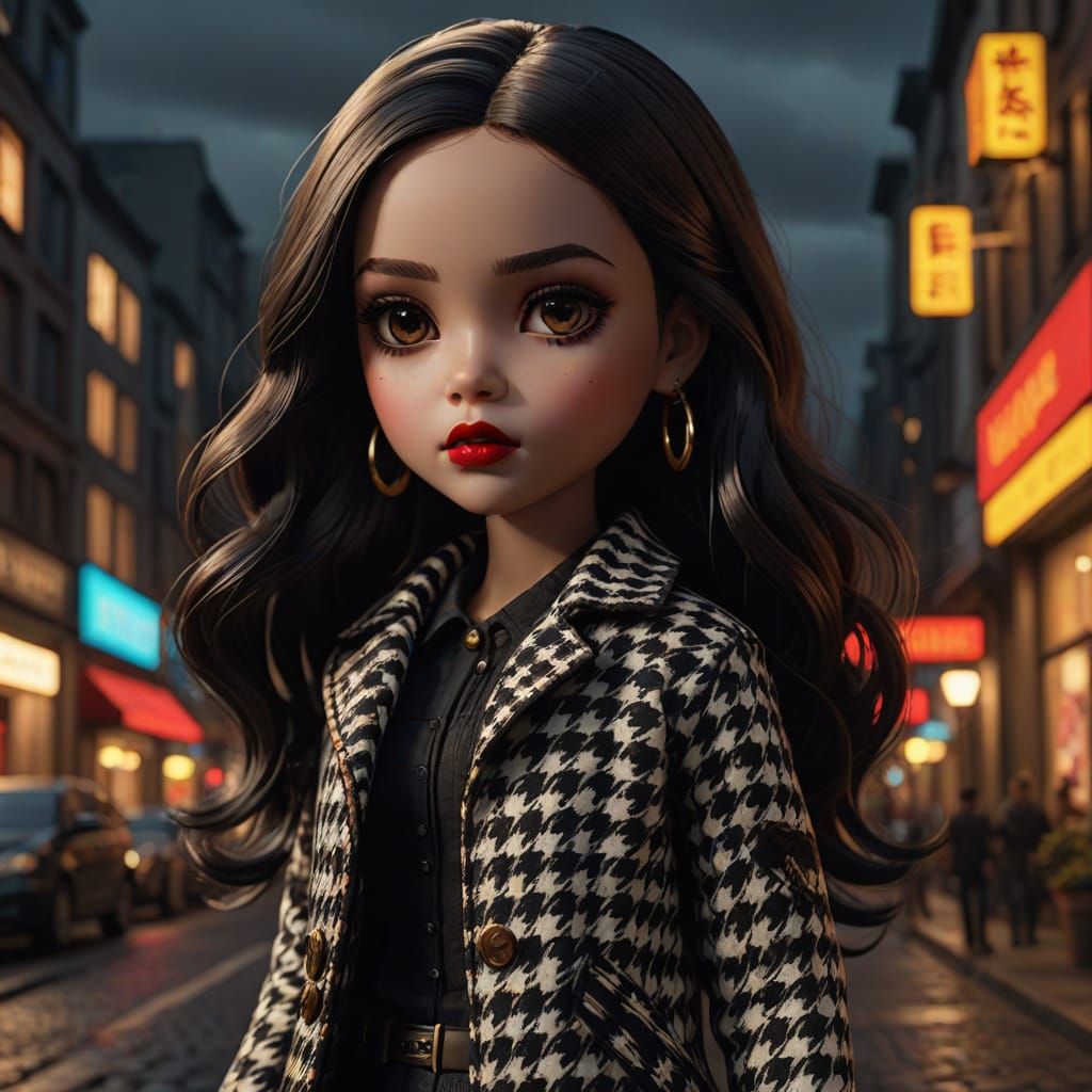 Mini Blythe Doll in Houndstooth Jacket with Rich Warm Colors