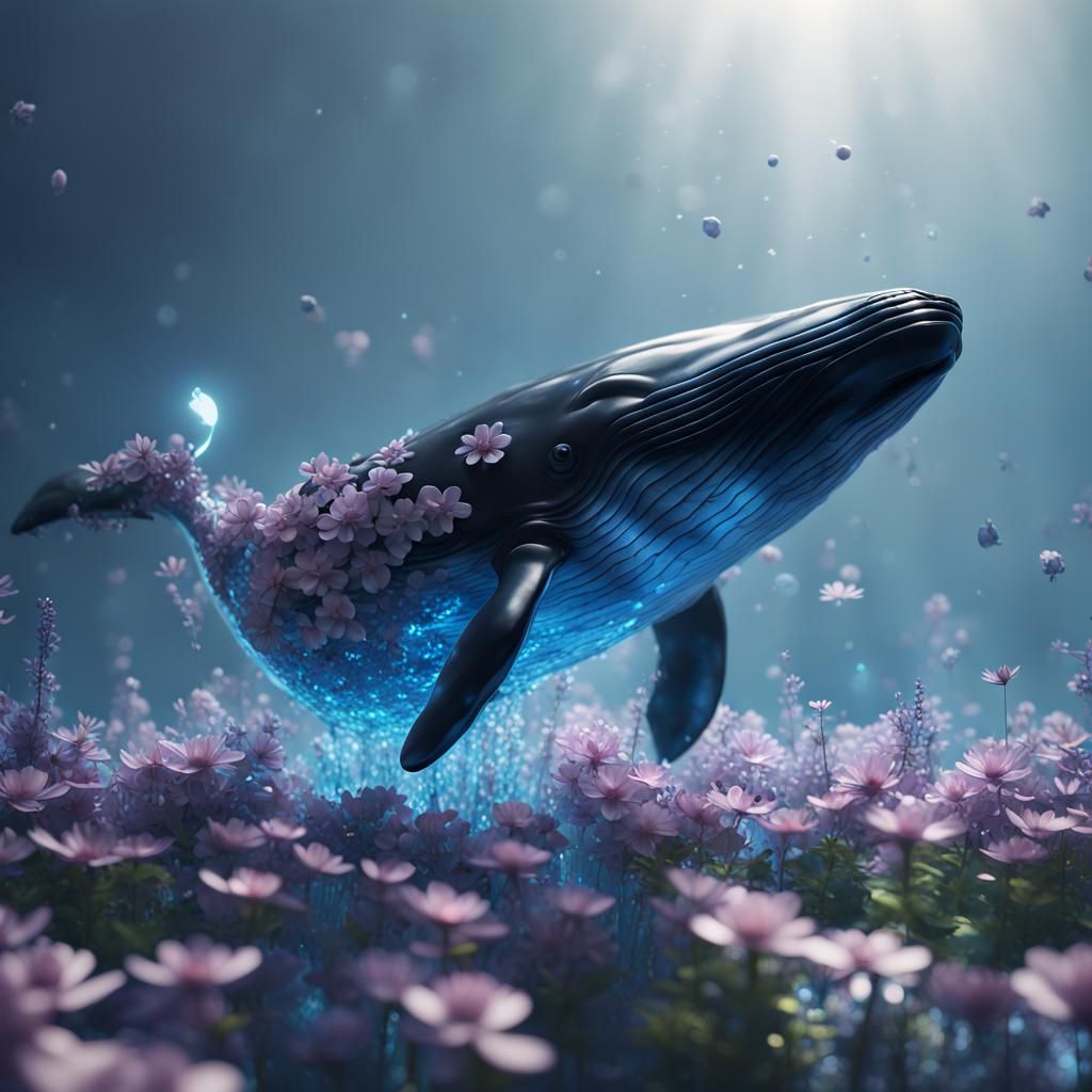 Glass Flower Whale in 3D Cinematic Style