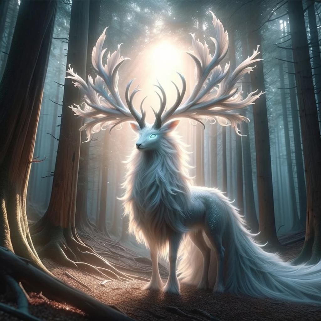 Majestic Dragon-Deer Hybrid in Mystical Forest