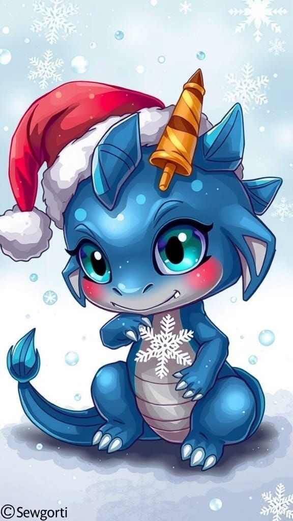 Midnight Blue Chibi Dragon in Festive Whimsy