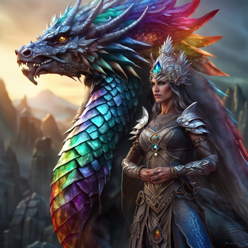 Medieval Dragon Warrior Princess in Dark Fantasy Style