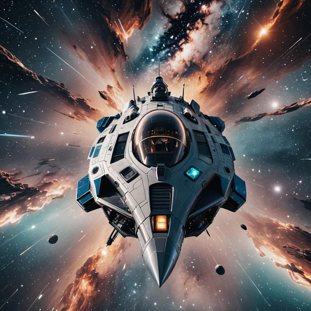 Futuristic Spacecraft Navigating Bright Constellations: Cine...