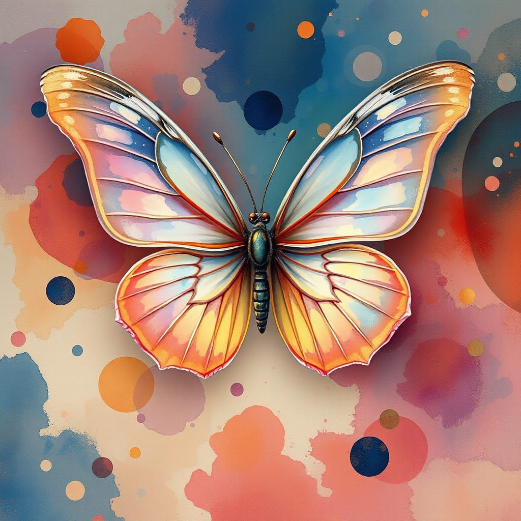 Iridescent Butterfly in Pointillist Style