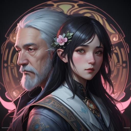 Cartoon Valentine Gnome Couple in Ink Wash Style