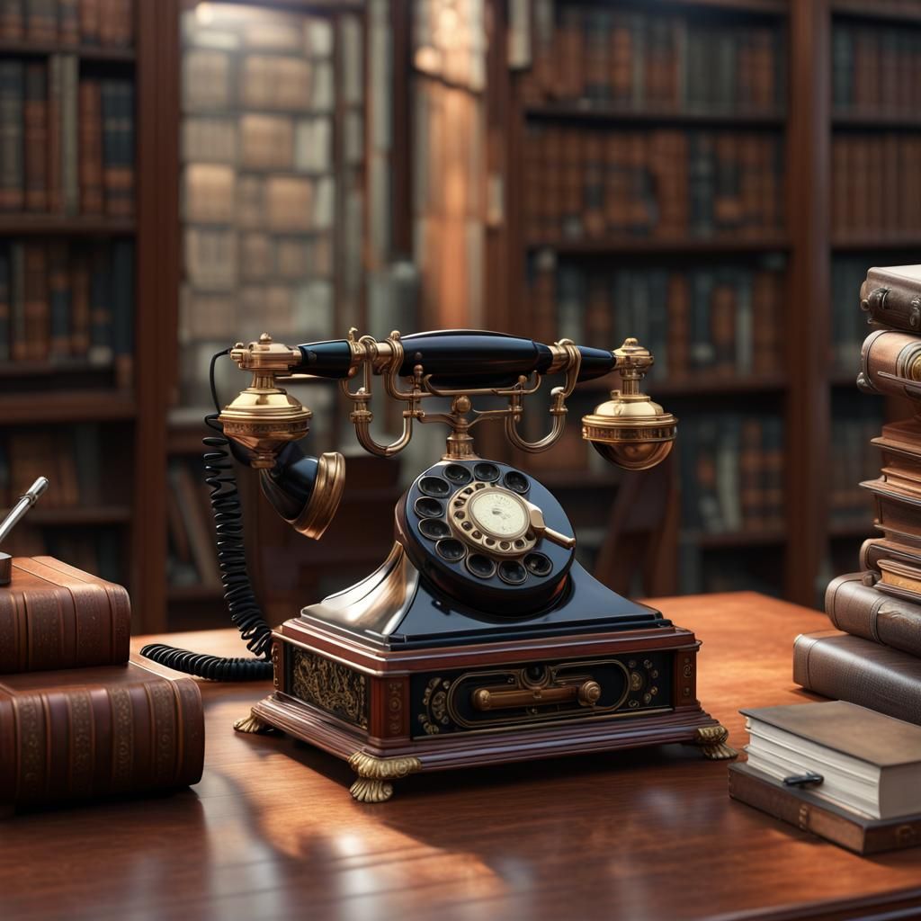 Transparent Rotary Telephone in Library, Detailed Matte Pain...