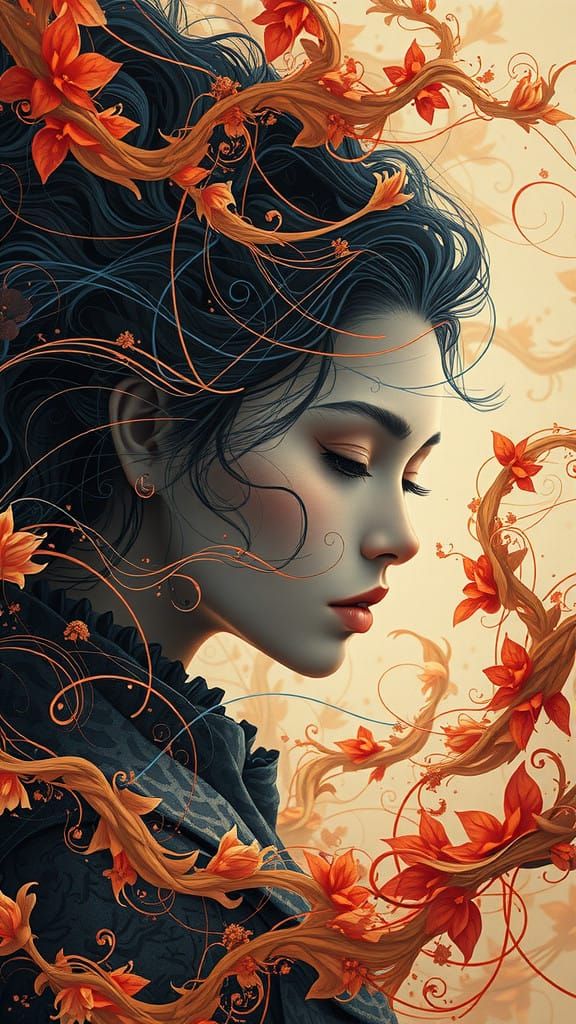 Surreal Goddess Emerges from Floral Dreamscapes