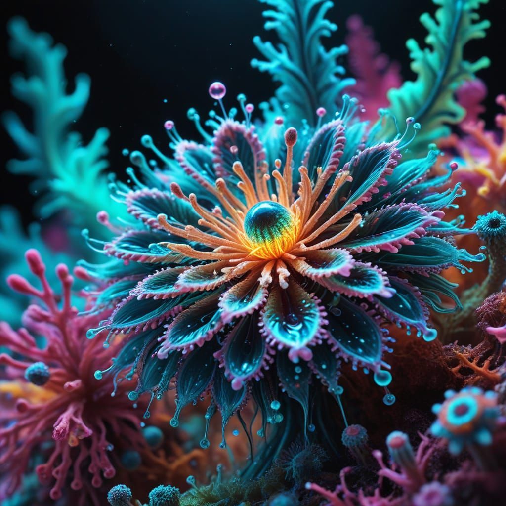 Vibrant Microbe Party in Psychedelic Style