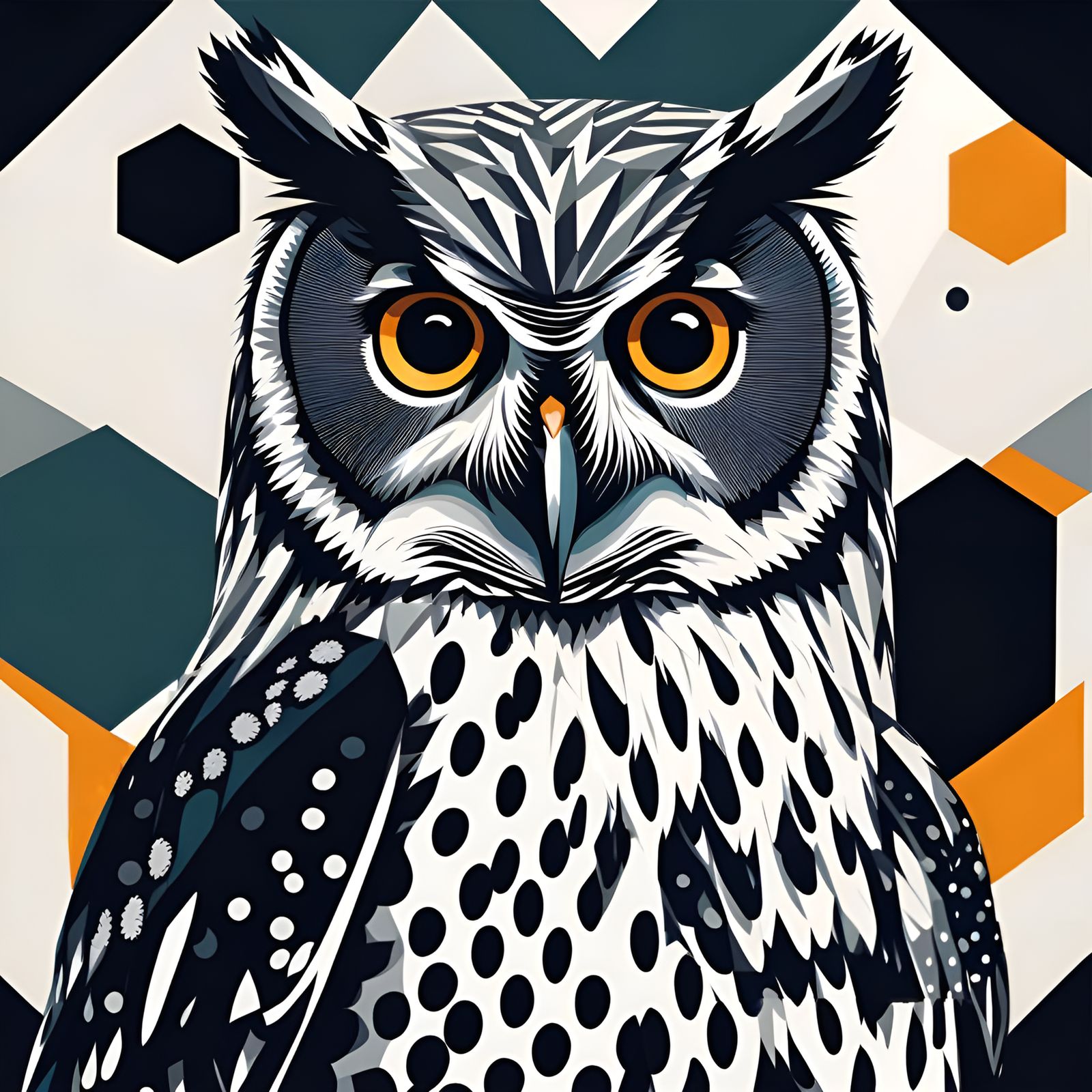 High Contrast Geometric Owl Portrait