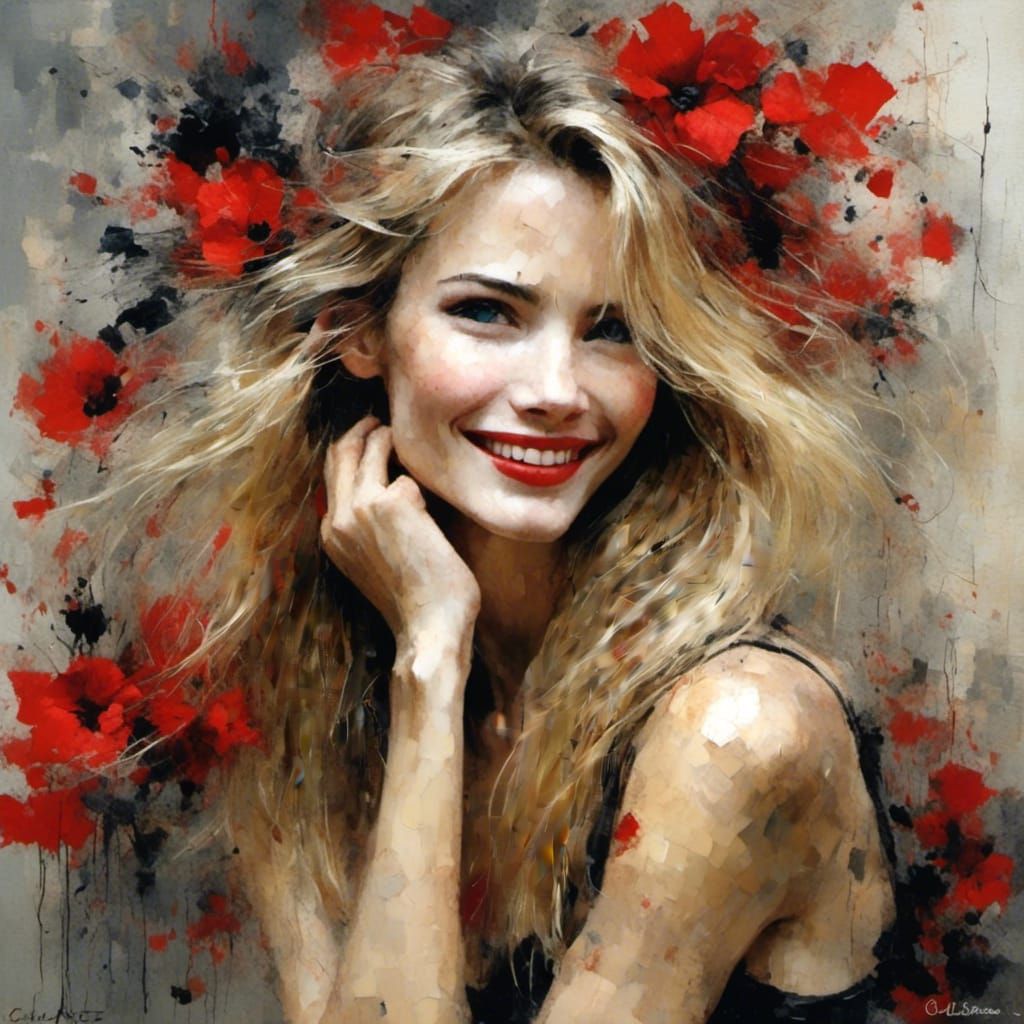 Classic Beauty Portrait with Red Lips and Dark Eyes