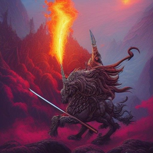 Fiery Unicorn Knight Battle: Fantasy Art