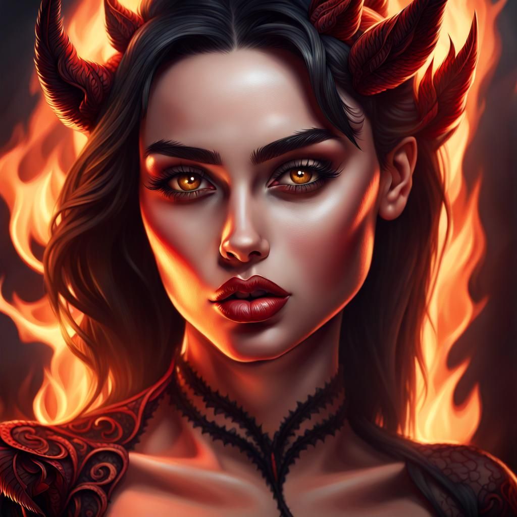 Gothic Devil Girl in Fire Illustration